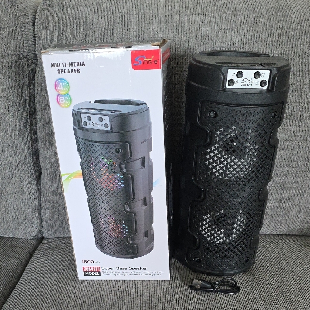 Black Multimedia Speaker By Sing-e, 1500 mAh, New In Box